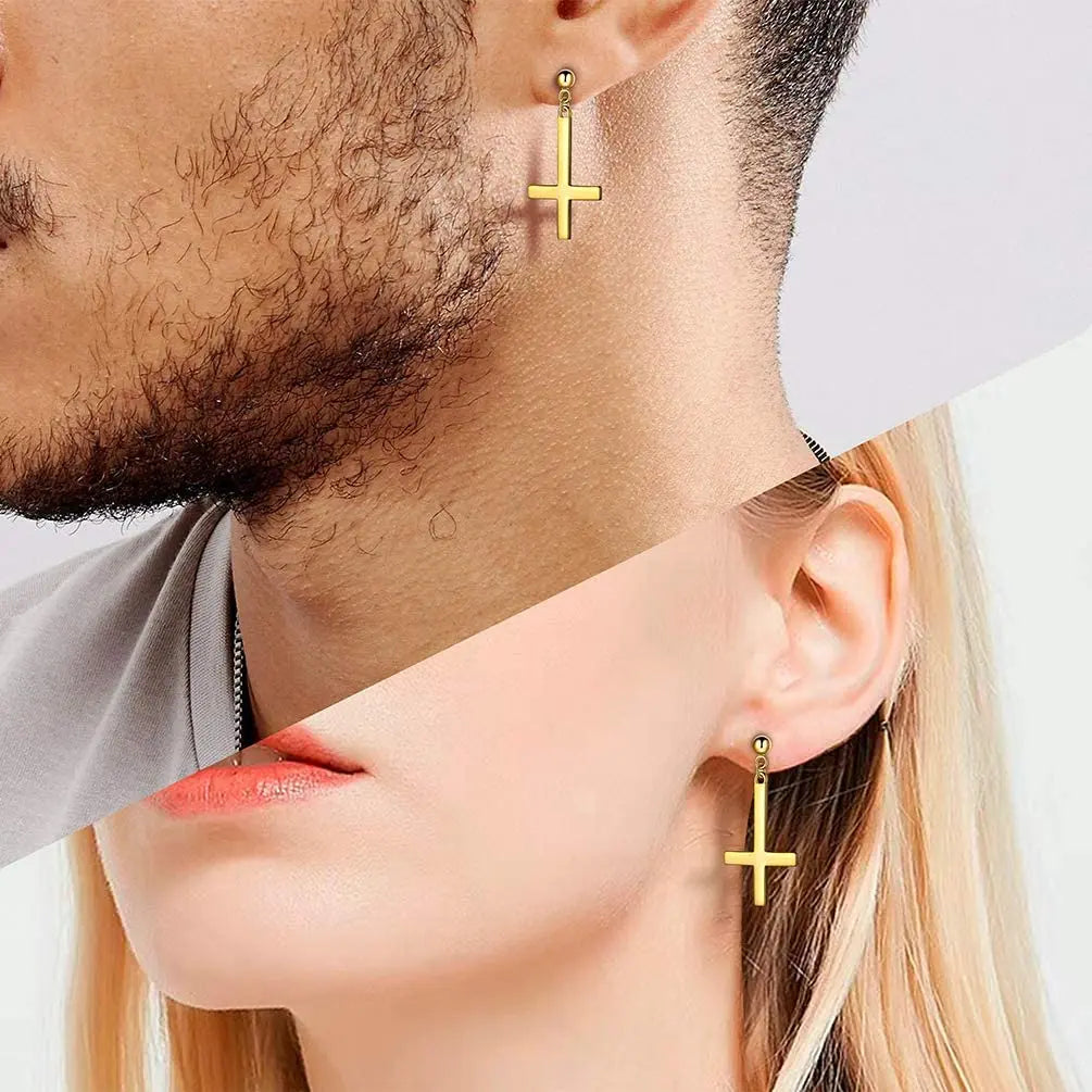 Stainless Steel Inverted Cross Stud Earrings