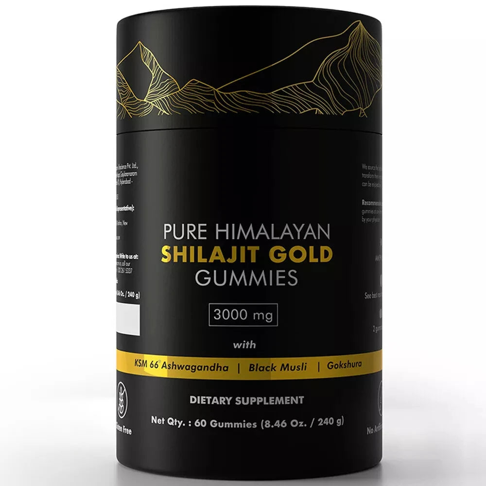 Gomitas de Shilajit Puro del Himalaya, 3000 mg de Shilajit de Grado Dorado con Ashwagandha y Gokshura para fortalecer el sistema inmunitario y aumentar la energía.
