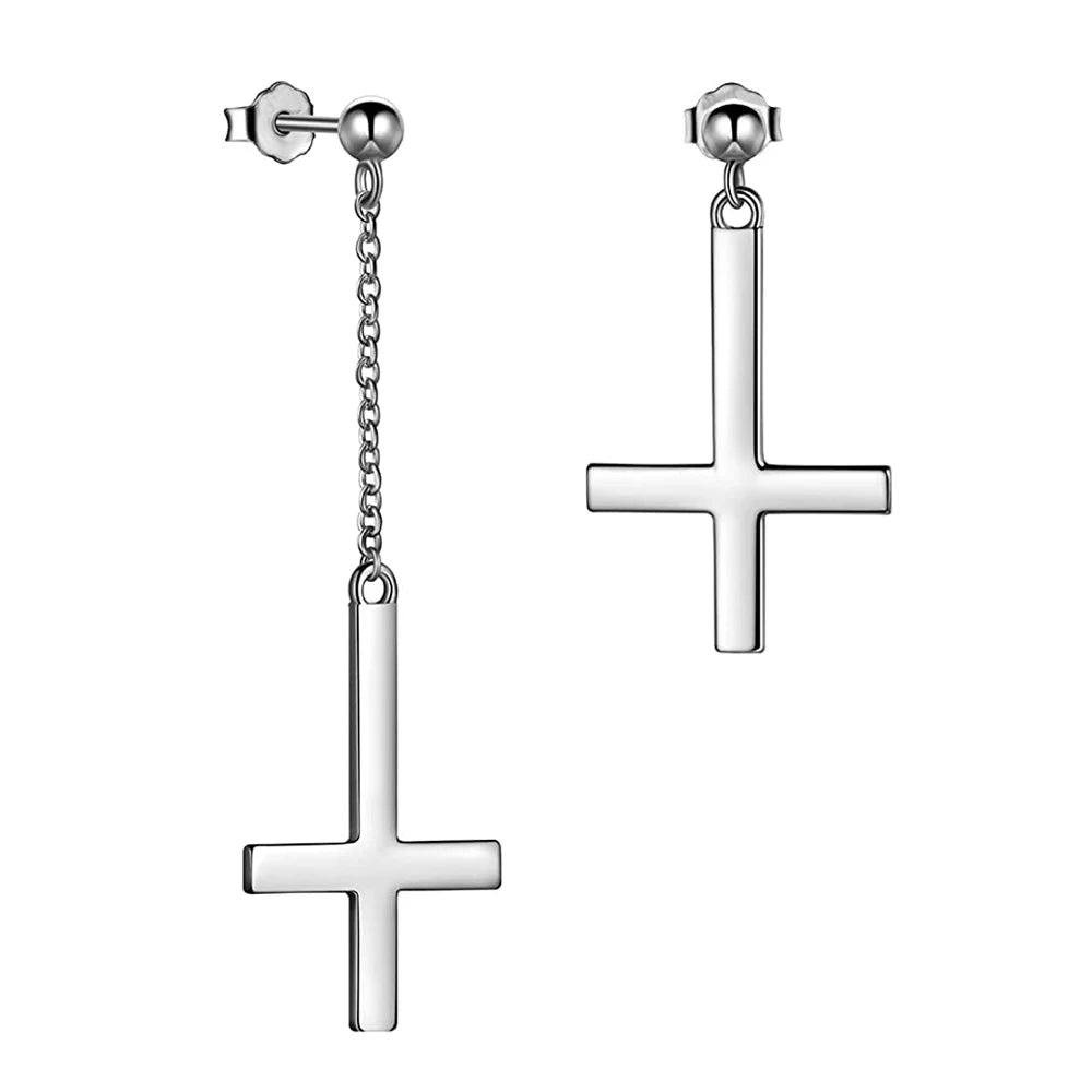 Stainless Steel Inverted Cross Stud Earrings
