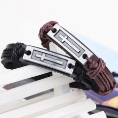 Vintage Cross Leather Rope Bracelet