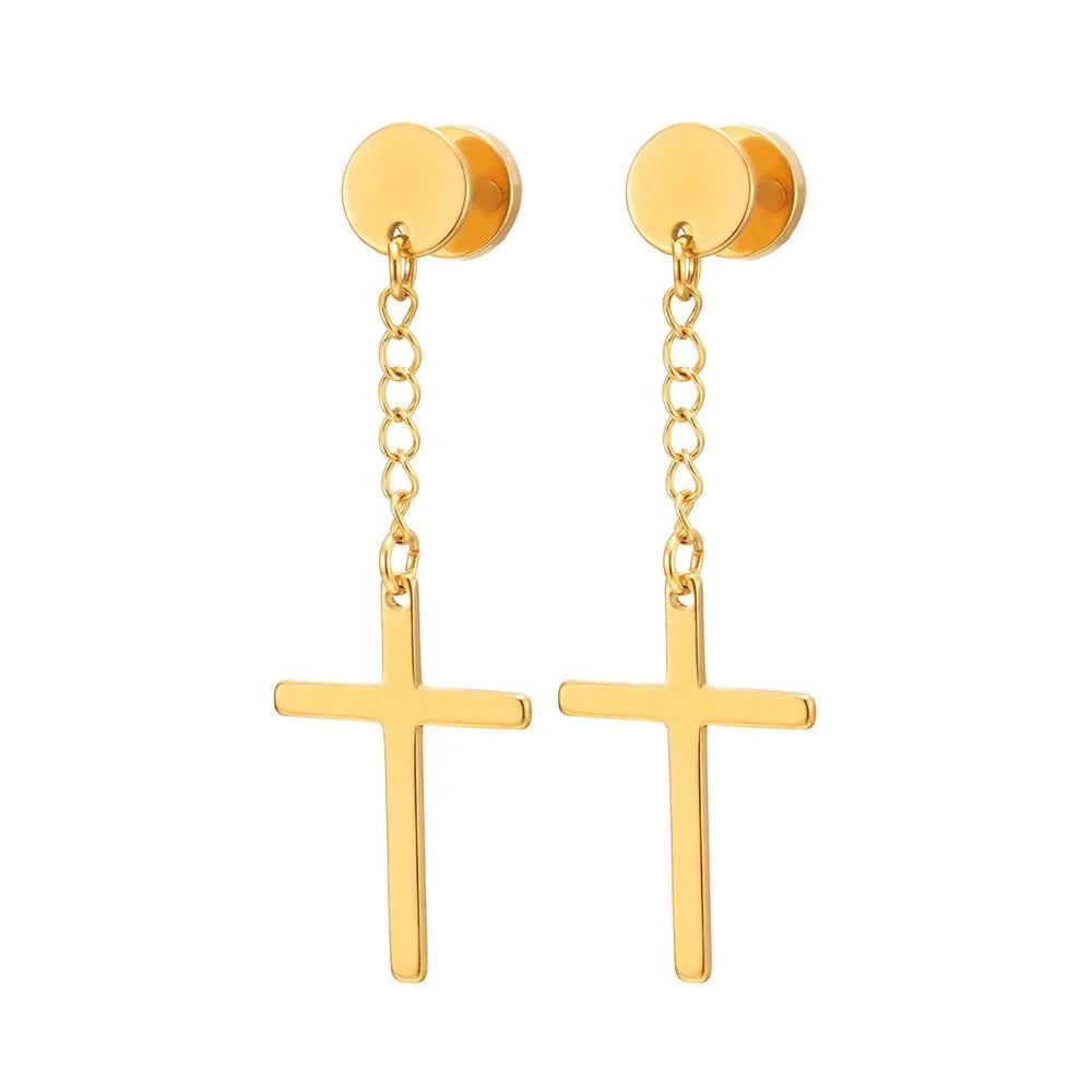 Stainless Steel Inverted Cross Stud Earrings
