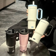 720ML Stainless Steel Thermos Cup with Straw & Handle Ice Coffee Drink Vacuum Insulated Cup Car Travel Outdoor Water Bottle