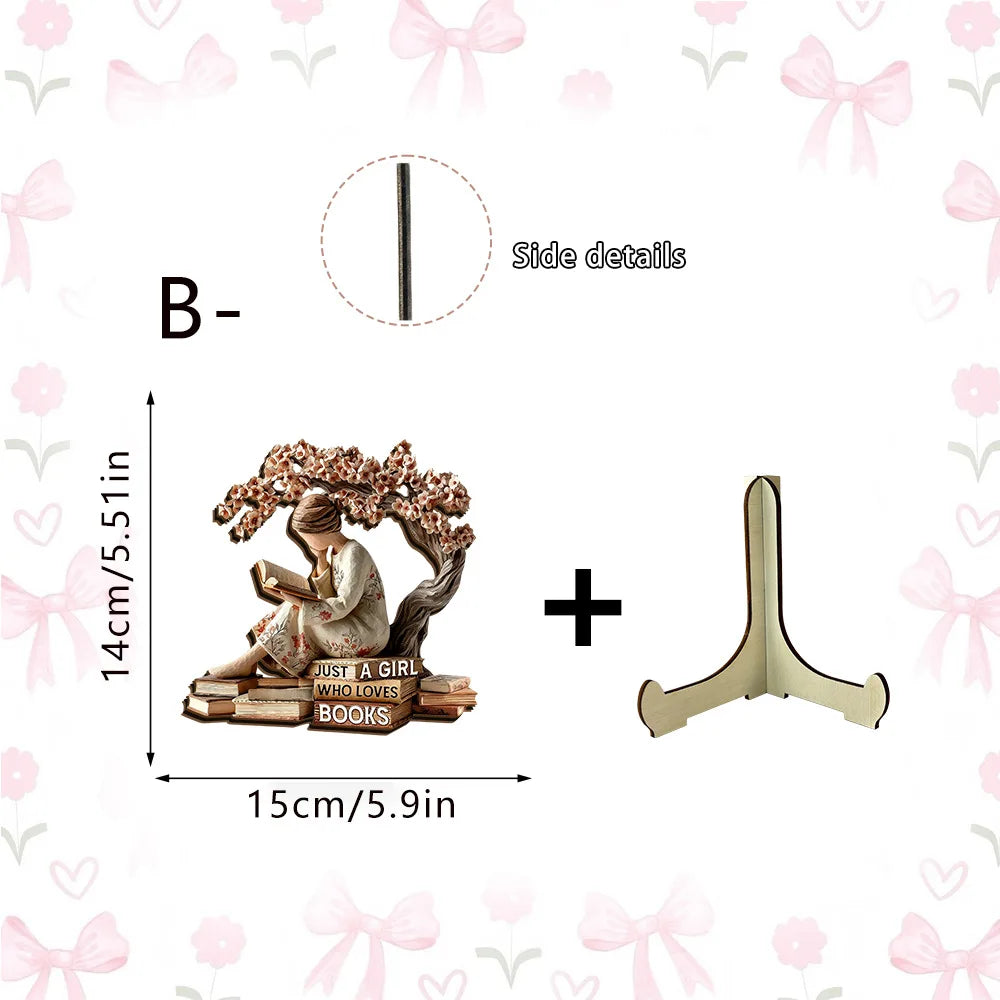 Reading Girl Wooden Bookshelf Decor