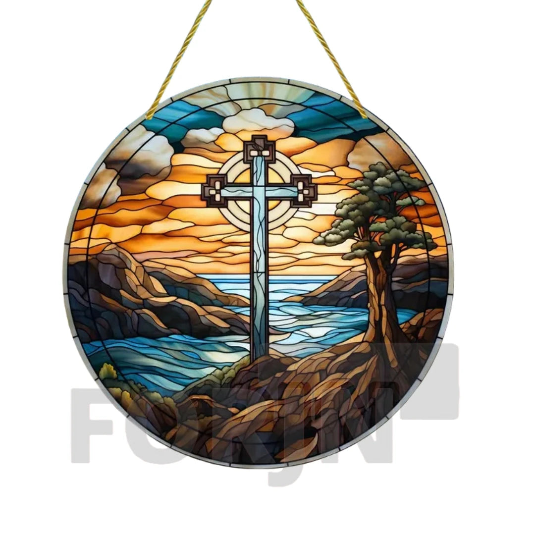 Christian Cross Suncatcher Hanging Decor