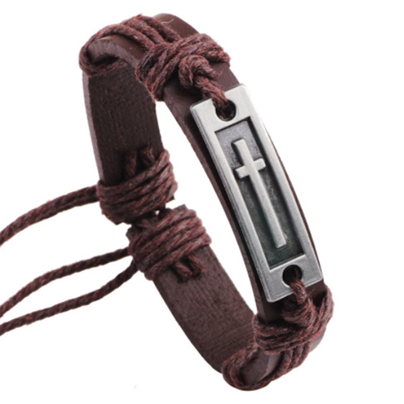 Vintage Cross Leather Rope Bracelet