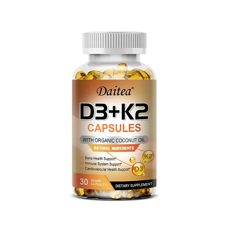 Vitamin D3 K2 Capsule - 5000 IU Vitamin D3 Promotes Strong Bones, Calcium Absorption, Teeth, Heart, Cardiovascular Health