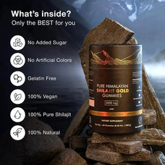 Gomitas de Shilajit Puro del Himalaya, 3000 mg de Shilajit de Grado Dorado con Ashwagandha y Gokshura para fortalecer el sistema inmunitario y aumentar la energía.