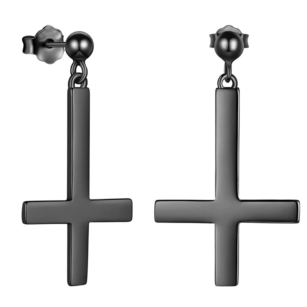Stainless Steel Inverted Cross Stud Earrings