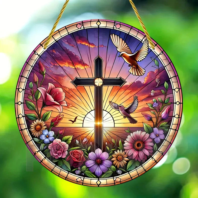 Christian Cross Suncatcher Hanging Decor