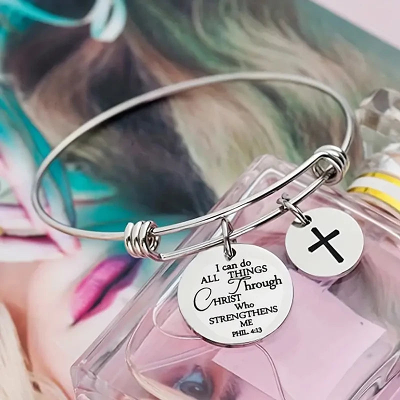 Christian Cross Scripture Charm Bracelet