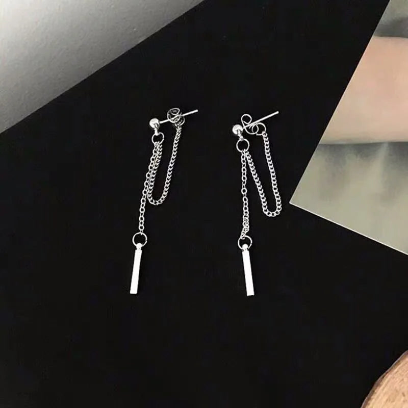 Silver Cross Dangle Drop Earrings
