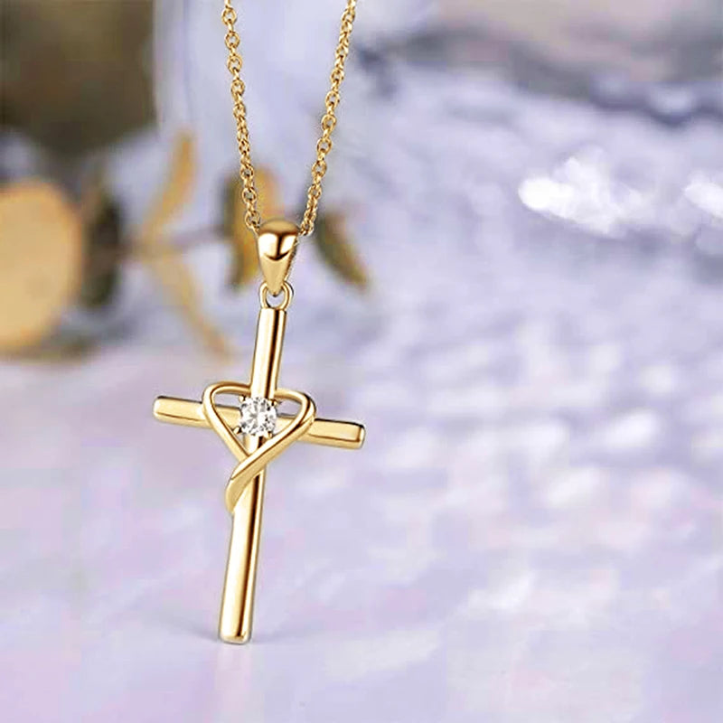 Zircon Cross Pendant Necklace Women