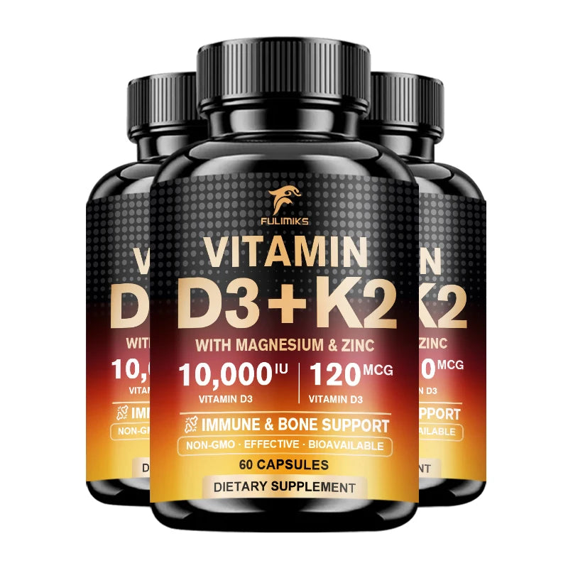 Fulimiks Vitamin D3 K2 Capsules, with Magnesium & Zinc, Support Bone & Dental, Heart, Cardiovascular Health, Immune Defense