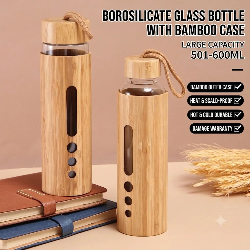 550ml Borosilicate Glass Water Bottle with Bamboo Sleeve