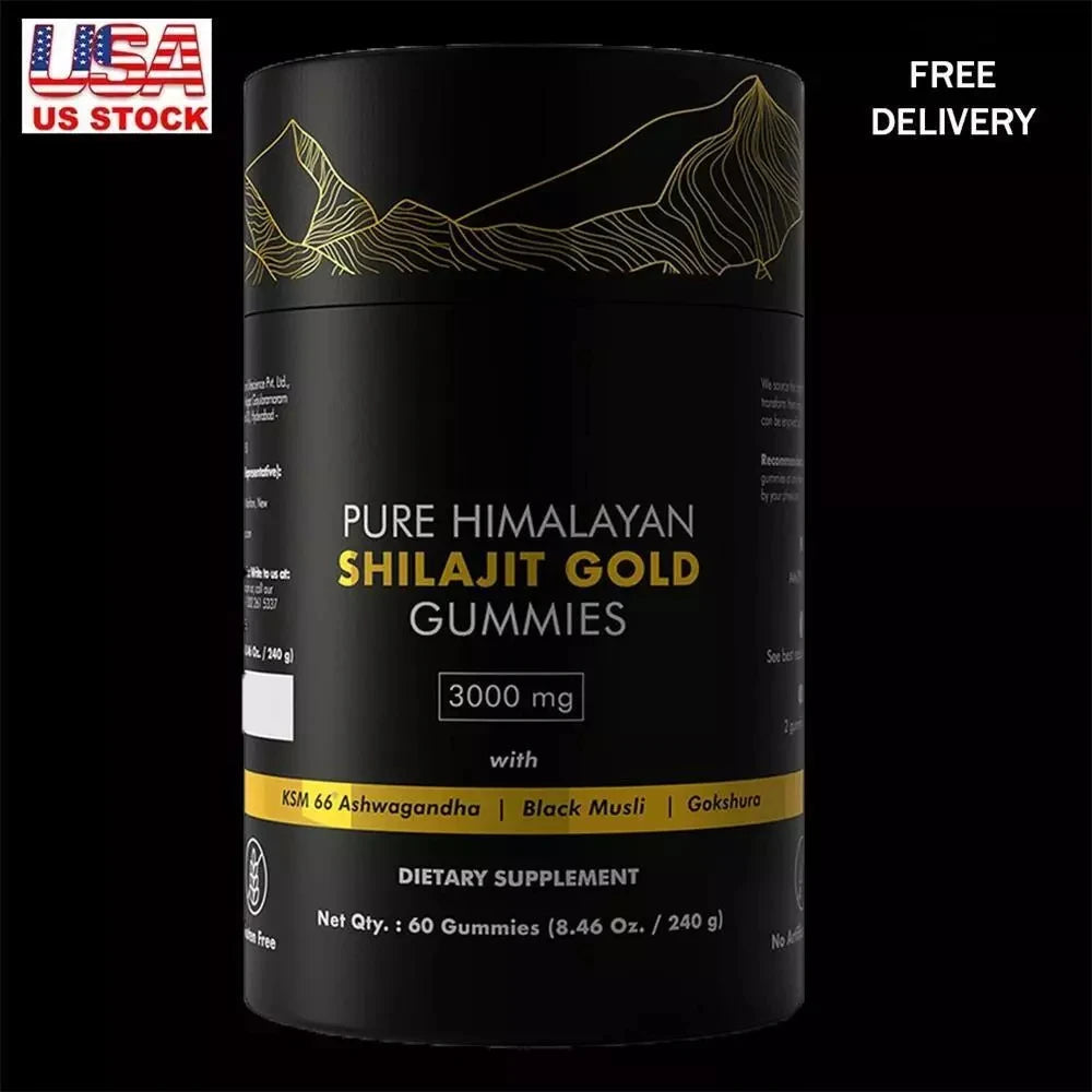 Gomitas de Shilajit Puro del Himalaya, 3000 mg de Shilajit de Grado Dorado con Ashwagandha y Gokshura para fortalecer el sistema inmunitario y aumentar la energía.