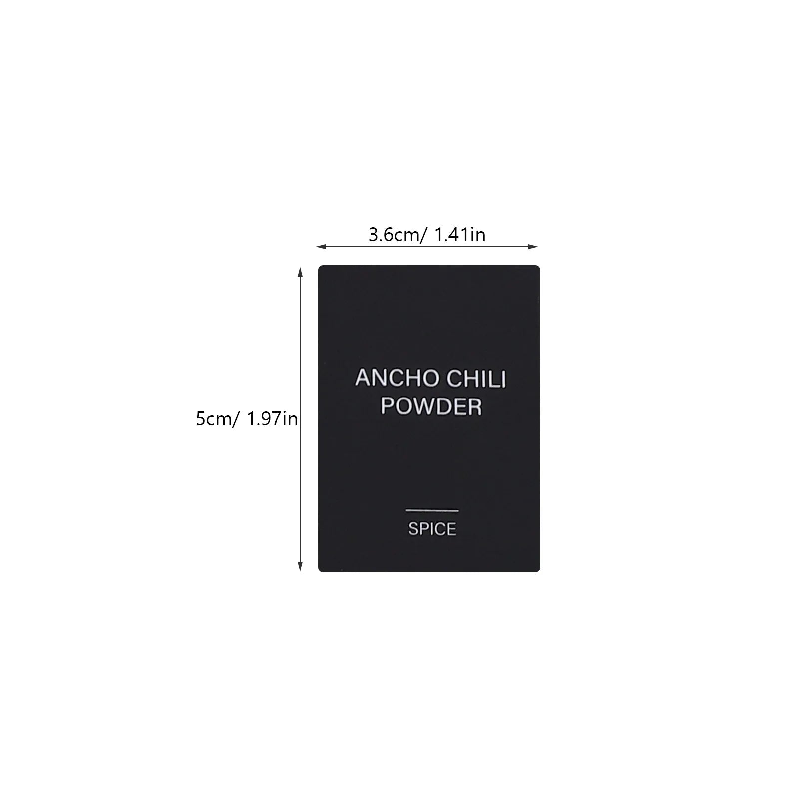 A black rectangular waterproof spice bottle label with white "ANCHO CHILI POWDER" text. Self-adhesive, 3.6 x 5 cm, part of a 32-piece set—ideal for neatly organizing your kitchen pantry containers.