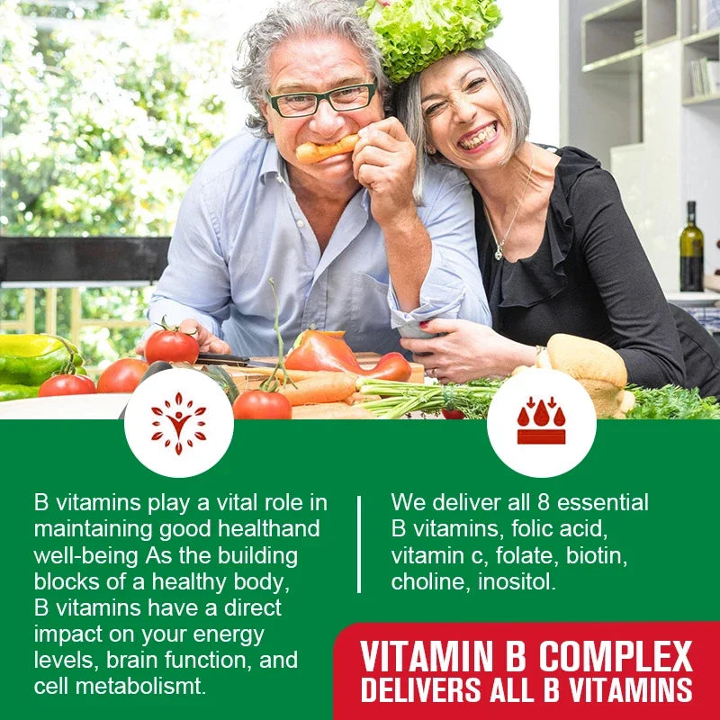 Vitamin B Complex with Vitamin B12, B7 as Biotin, B6, B3 as Niacin, B5, B6, B8, B9 as Folate for Stress, Energy & Healthy Immune