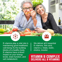 Vitamin B Complex with Vitamin B12, B7 as Biotin, B6, B3 as Niacin, B5, B6, B8, B9 as Folate for Stress, Energy & Healthy Immune