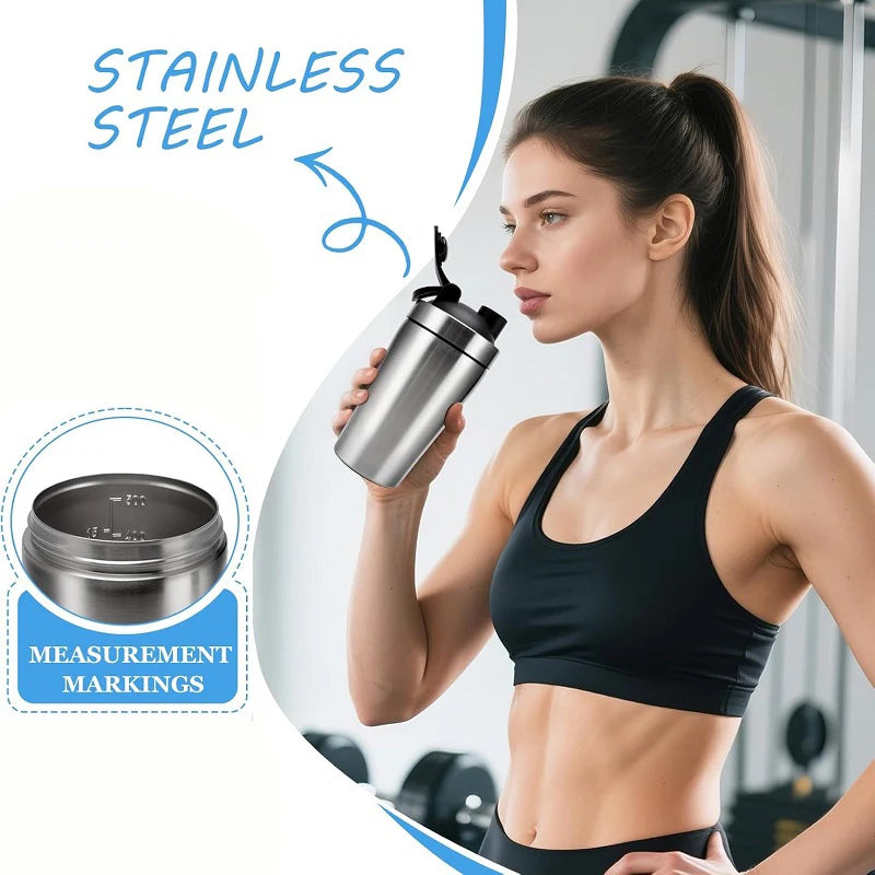 Stainless Steel Protein Powder Shaker Bottle With Steel Ball Leak Proof Gym Fitness Sport Whey Shakes Cup Fitness Sports Mug