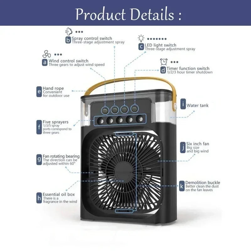 3-in-1 Portable Mini Air Cooler with LED Night Light and Humidifier