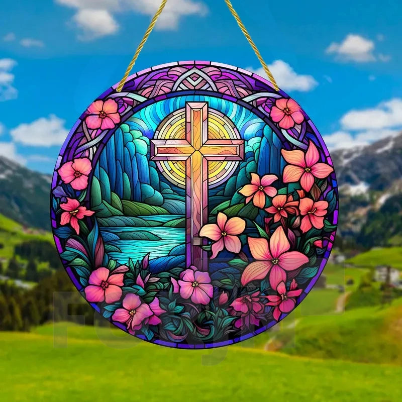 Christian Cross Suncatcher Hanging Decor
