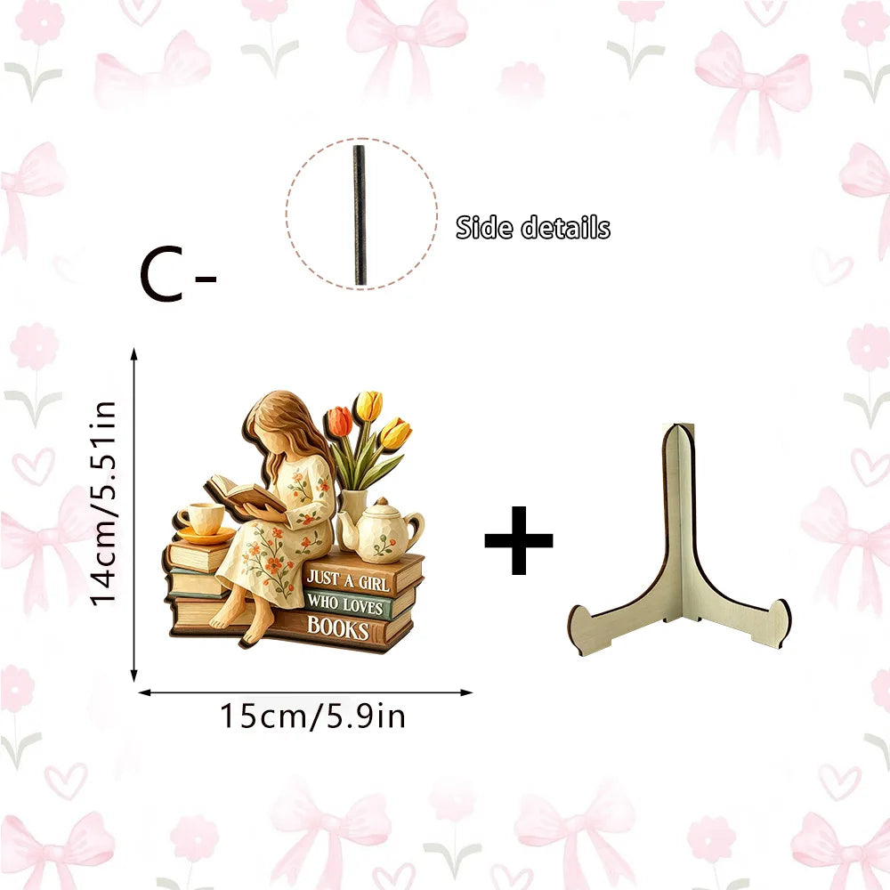 Reading Girl Wooden Bookshelf Decor