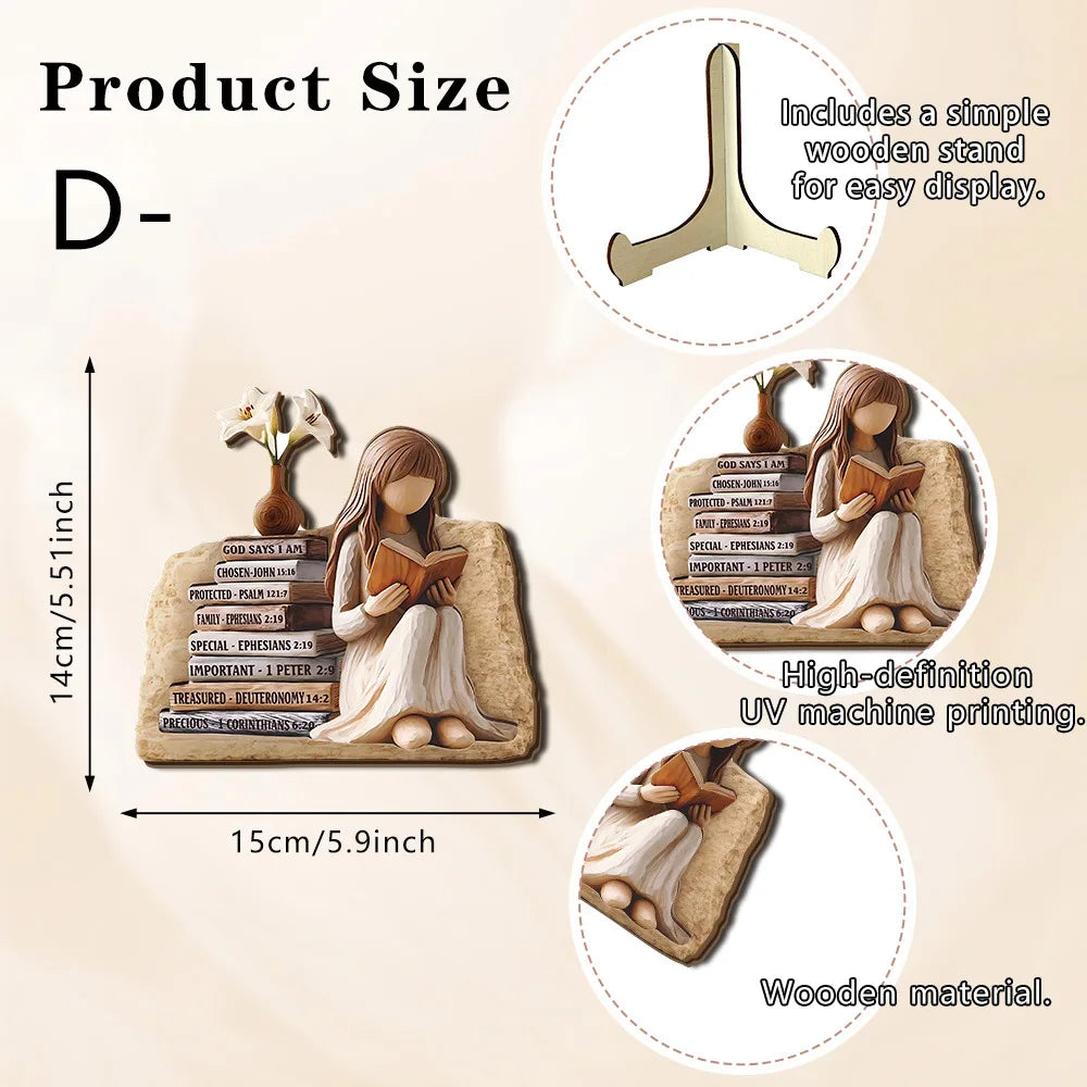 Reading Girl Wooden Bookshelf Decor