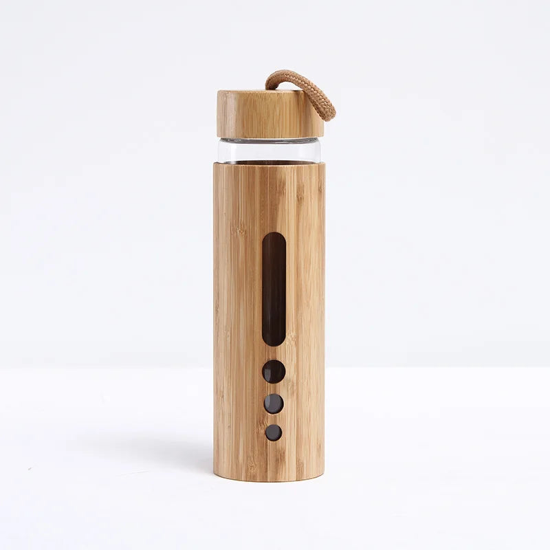 500ml Glass Water Bottle Bamboo Hot-proof Sleeve Borosilicate Glass Cup Eco-friendly Drinkware Outdoor Portable Tour Bottle Boba