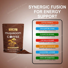 Docteat Mushroom Coffee Powder with Cordyceps, Lion's Mane, Reishi, Shiitake & Turkey Tail for Focus, Energy & Wellness, 180g