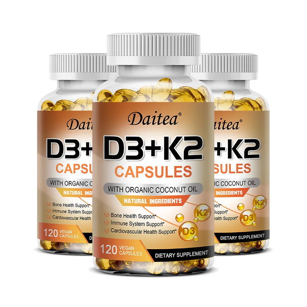 Vitamin D3 K2 Capsule - 5000 IU Vitamin D3 Promotes Strong Bones, Calcium Absorption, Teeth, Heart, Cardiovascular Health