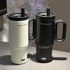 720ML Stainless Steel Thermos Cup with Straw & Handle Ice Coffee Drink Vacuum Insulated Cup Car Travel Outdoor Water Bottle