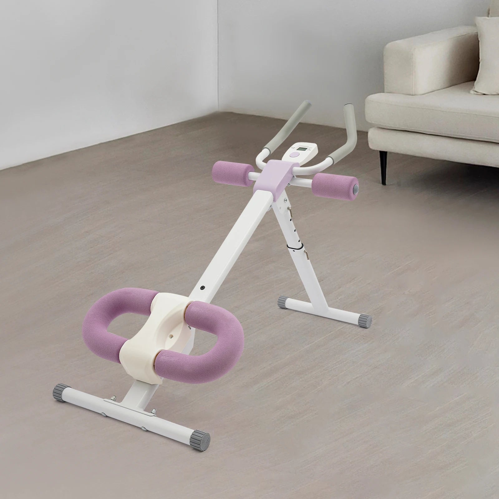 Abdominal Trainer Machine for Home Gym 44.88x19.6x21.2-27.5in 220lbs Capacity Adjustable Incline & Height Abs Workout White+Purple