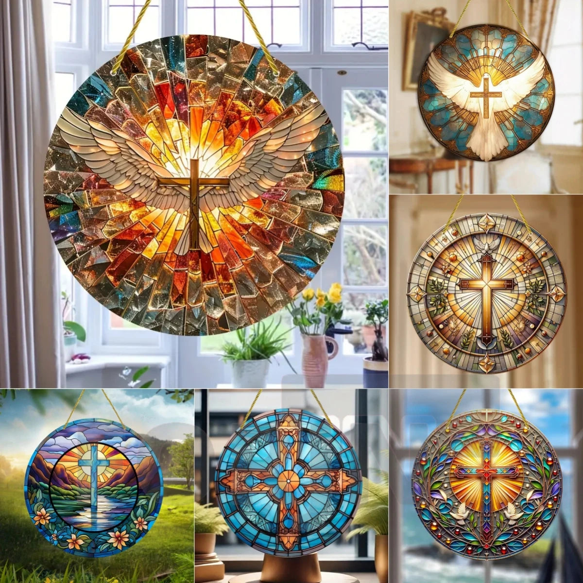 Christian Cross Suncatcher Hanging Decor