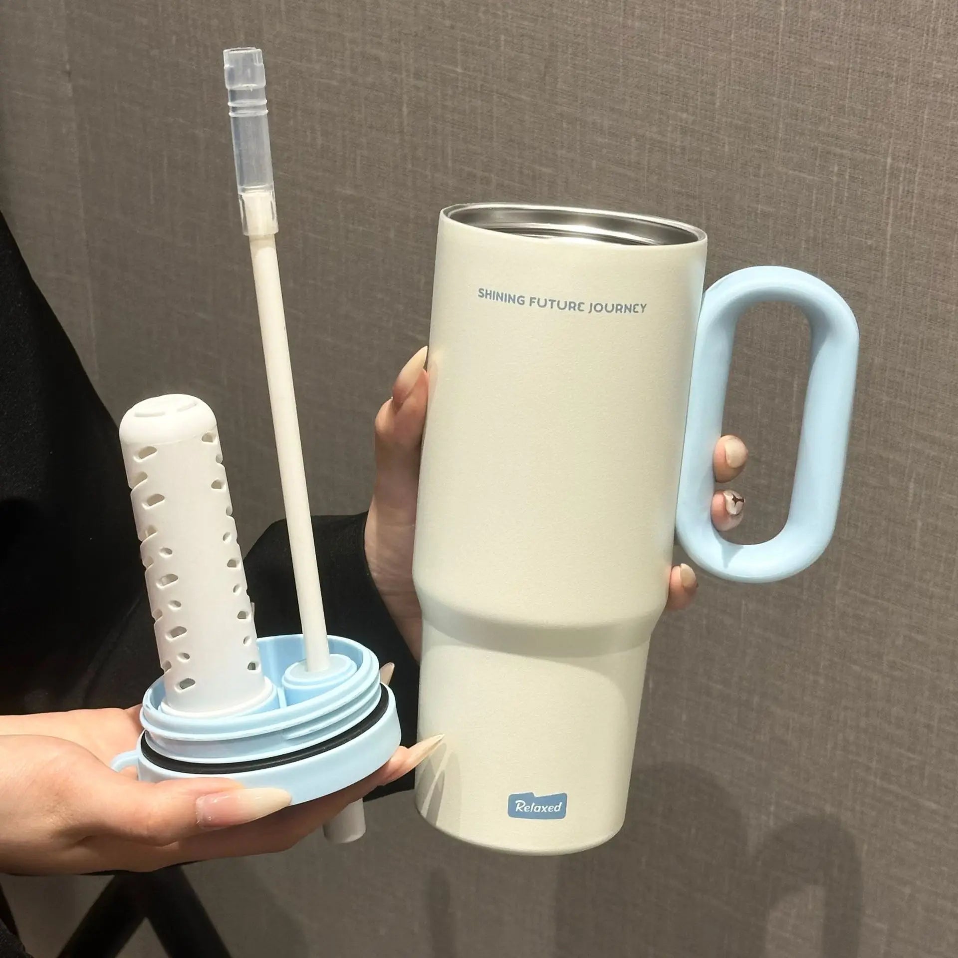 720ML Stainless Steel Thermos Cup with Straw & Handle Ice Coffee Drink Vacuum Insulated Cup Car Travel Outdoor Water Bottle