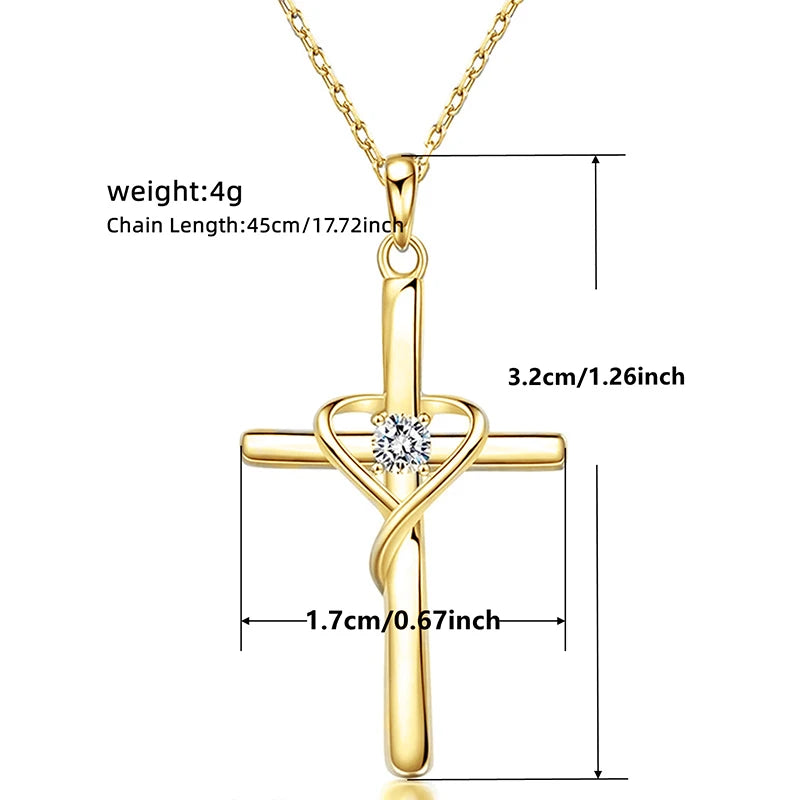 Zircon Cross Pendant Necklace Women