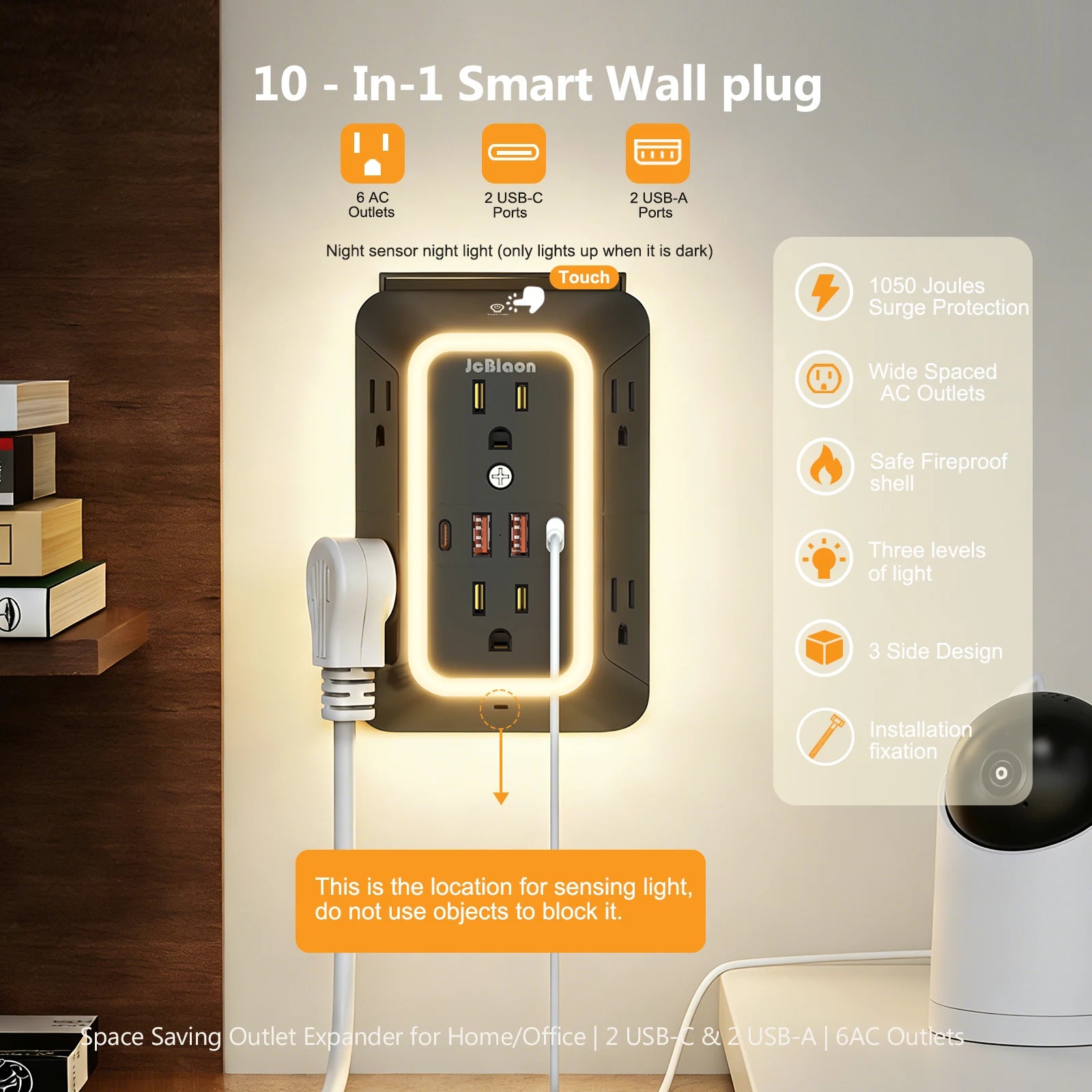 Wall Outlet Extender with USB Ports