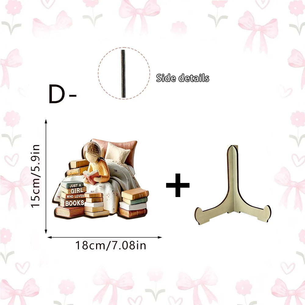 Reading Girl Wooden Bookshelf Decor