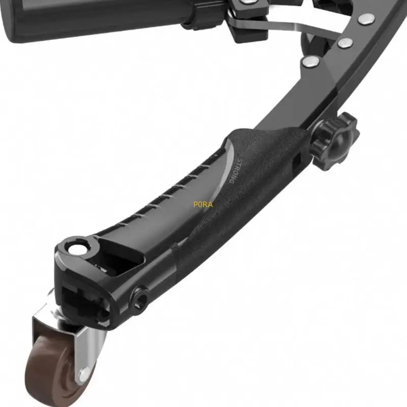 Close-up of a black adjustable handle with a knob and brown caster wheel, part of the Hydraulic Arm Exerciser Adjustable Resistance Home Fitness Equipment for unisex arm training and strength exercises.
