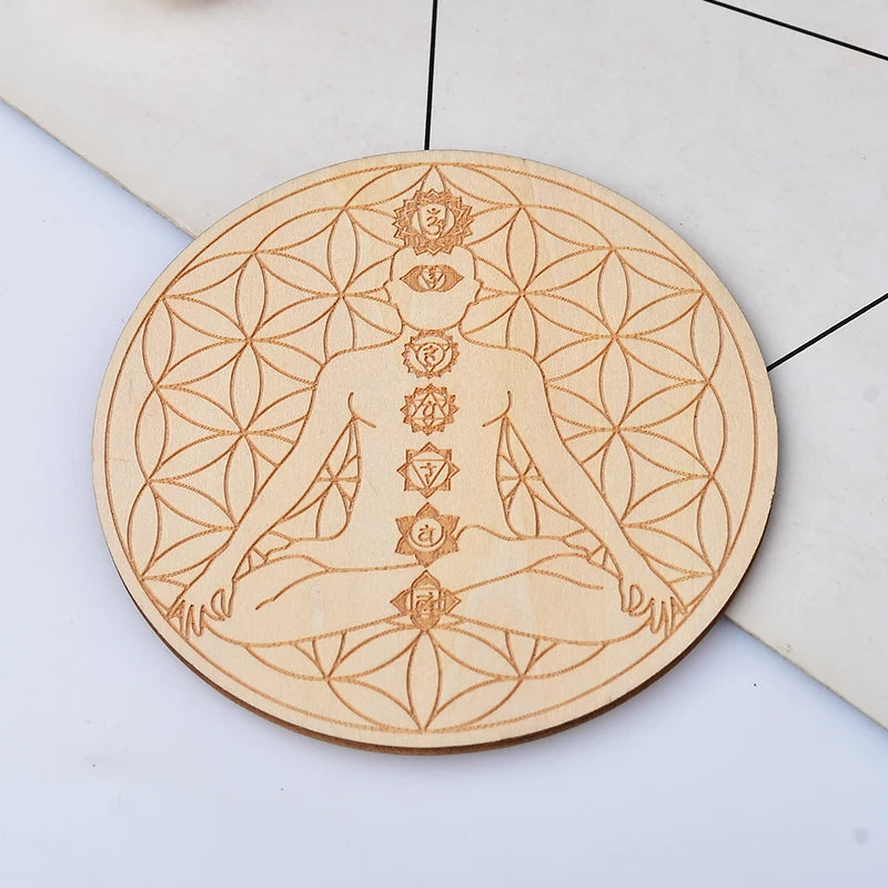 Seven Chakra Healing Stone Wood Plate