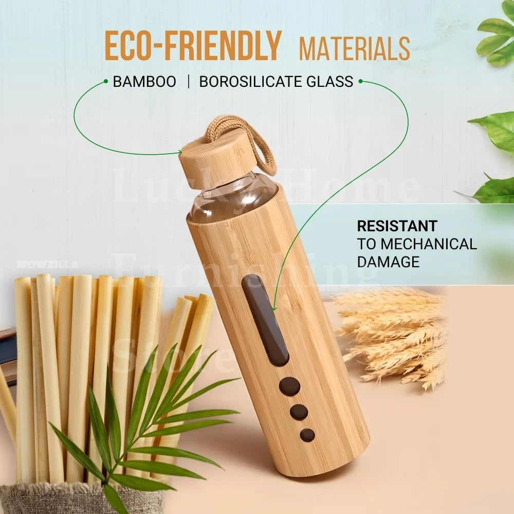 500ml Glass Water Bottle Bamboo Hot-proof Sleeve Borosilicate Glass Cup Eco-friendly Drinkware Outdoor Portable Tour Bottle Boba