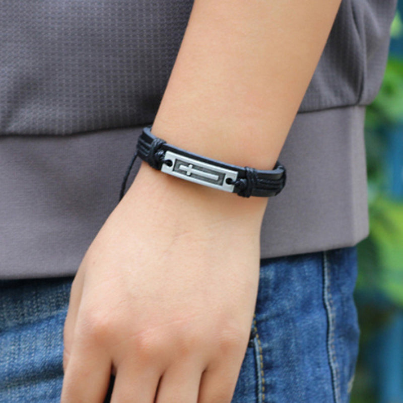 Vintage Cross Leather Rope Bracelet