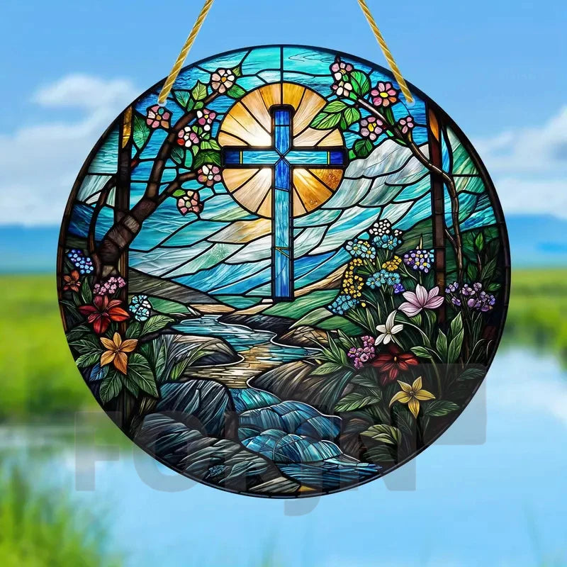 Christian Cross Suncatcher Hanging Decor