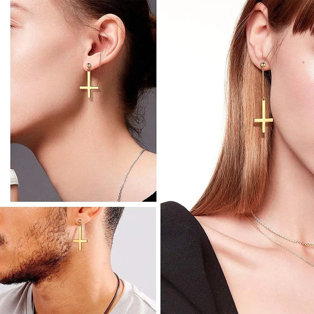 Stainless Steel Inverted Cross Stud Earrings