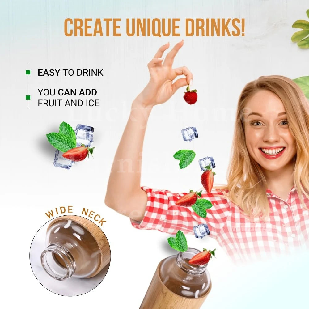 500ml Glass Water Bottle Bamboo Hot-proof Sleeve Borosilicate Glass Cup Eco-friendly Drinkware Outdoor Portable Tour Bottle Boba
