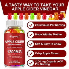 Apple Cider Vinegar Gummies 1200MG - Digestive Health Support Relieves Bloating and Constipation Burns Fat and Controls Weight