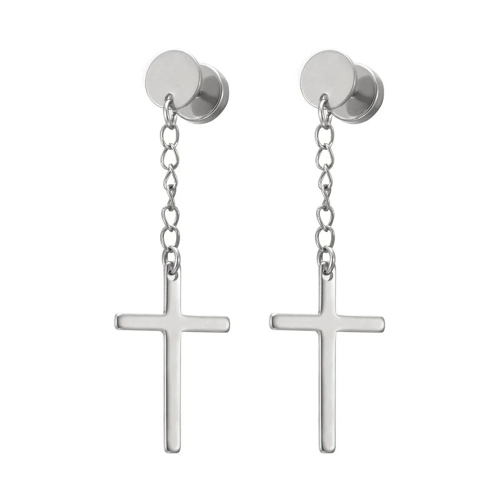 Stainless Steel Inverted Cross Stud Earrings