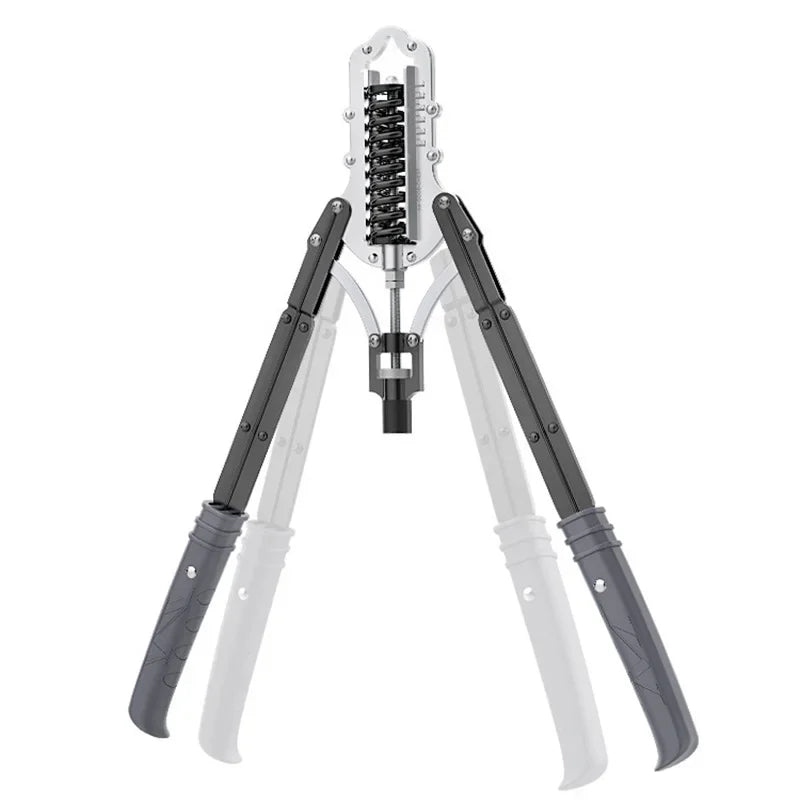 The Hydraulic Arm Strength Trainer features black handles, a central spring mechanism, and adjustable, extendable arms—ideal multi-function fitness equipment for chest and arm strength training.