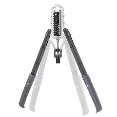 The Hydraulic Arm Strength Trainer features black handles, a central spring mechanism, and adjustable, extendable arms—ideal multi-function fitness equipment for chest and arm strength training.
