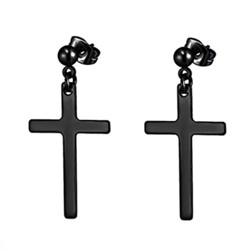 Stainless Steel Inverted Cross Stud Earrings