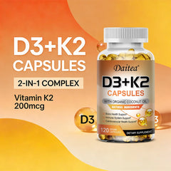 Vitamin D3 K2 Capsule - 5000 IU Vitamin D3 Promotes Strong Bones, Calcium Absorption, Teeth, Heart, Cardiovascular Health